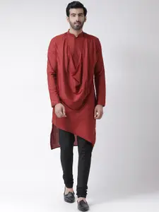 KISAH Men Red & Black Solid Kurta with Churidar
