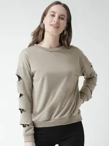 KASSUALLY Women Grey Solid Lace Insert Sweatshirt