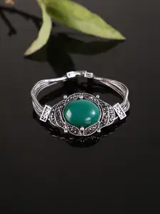 Shining Diva Fashion Silver-Toned  Green Alloy Charm Bracelet