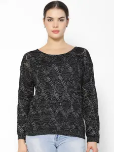 Gipsy Women Black Self Design Sweater