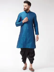 SOJANYA Men Blue & Black Self Design Kurta with Dhoti Pants