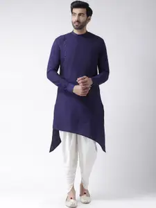KISAH Men Navy Blue Solid Straight Kurta