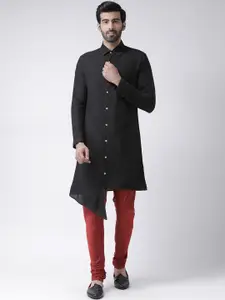 KISAH Men Black Solid Straight Kurta