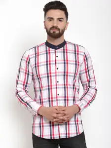Purple State Men White & Red Slim Fit Checked Casual Shirt