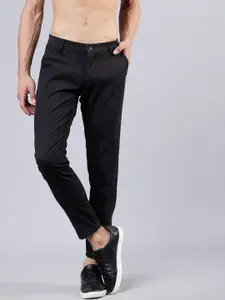 HIGHLANDER Men Black Slim Fit Striped Formal Trousers