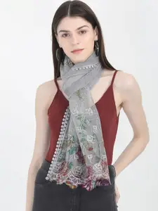 FabSeasons Women Grey Embroidered Scarf