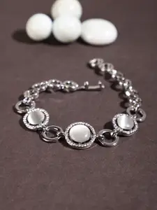 Shining Diva Fashion Silver-Plated CZ Studded Link Bracelet