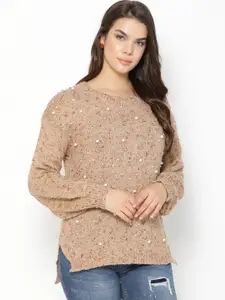 Gipsy Women Beige Solid Sweater