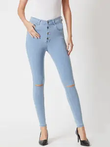 Miss Chase Women Blue Skinny Fit High-Rise Slash Knee Stretchable Jeans