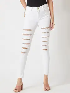 Miss Chase Women White Skinny Fit High-Rise Highly Distressed Stretchable Jeans