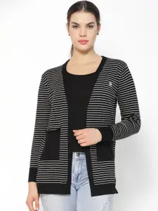 Gipsy Women Black Striped Open-Front Sweater