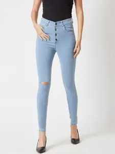 Miss Chase Women Blue Skinny Fit High-Rise Slash Knee Stretchable Jeans