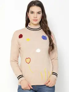 Gipsy Women Beige Self Design Pullover Sweater