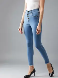DOLCE CRUDO Women Blue Skinny Fit High-Rise Clean Look Stretchable Jeans