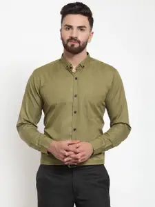 JAINISH Men Olive Green Classic Slim Fit Solid Formal Shirt
