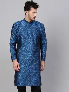 SOJANYA Men Blue & Black Woven Design Straight Kurta