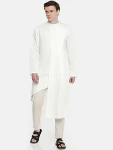 Freehand by The Indian Garage Co Men White Solid Straight Kurta