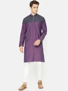 Freehand by The Indian Garage Co Men Purple  Blue Colourblocked Straight Kurta