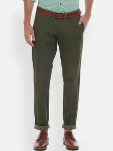Allen Solly Men Olive Green Slim Fit Self Design Regular Trousers