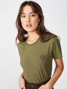 COTTON ON Women Olive Green Solid Round Neck T-shirt