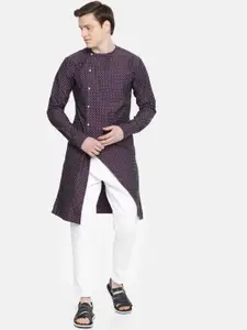 Freehand by The Indian Garage Co Men Violet Printed Straight Kurta