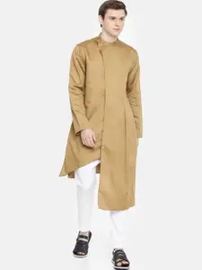 Freehand by The Indian Garage Co Men Khaki Solid Straight Kurta