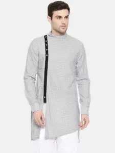 Freehand by The Indian Garage Co Men Grey Printed Straight Kurta