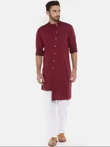 Freehand by The Indian Garage Co Men Maroon Solid Straight Kurta