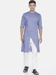 Freehand by The Indian Garage Co Men Blue Solid Straight Kurta