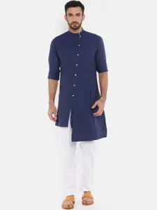 Freehand by The Indian Garage Co Men Navy Blue Solid Straight Kurta