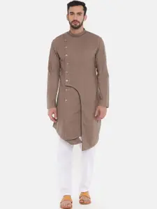 Freehand by The Indian Garage Co Men Brown Solid Straight Kurta