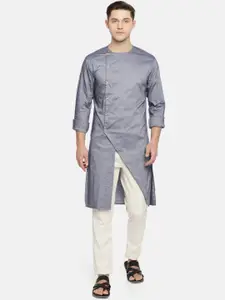 Freehand by The Indian Garage Co Men Grey Solid Straight Kurta