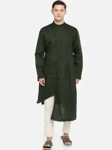 Freehand by The Indian Garage Co Men Olive Green Solid Straight Kurta