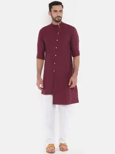 Freehand by The Indian Garage Co Men Maroon Solid Straight Kurta
