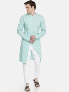 Freehand by The Indian Garage Co Men Turquoise Blue Solid Straight Kurta