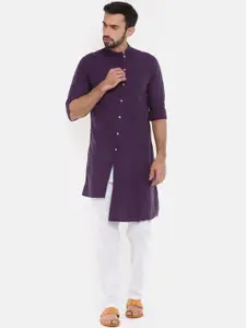 Freehand by The Indian Garage Co Men Purple Solid Straight Kurta