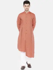 Freehand by The Indian Garage Co Men Orange Printed Straight Kurta
