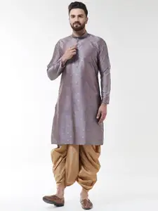 SOJANYA Men Grey & Gold-Coloured Self Design Kurta with Dhoti Pants