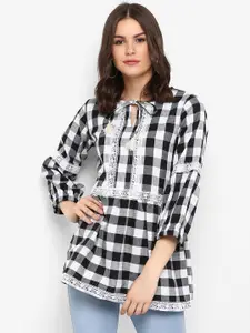 One Femme One Femme Women Black & White Checked Fitted Pure Cotton Top