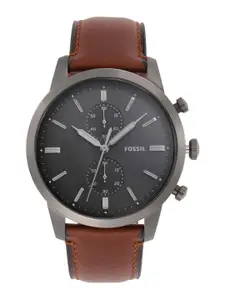 Fossil Men Black Analogue Leather Watch FS5522
