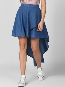 StyleStone Women Blue Solid High-Low A-Line Denim Skirt