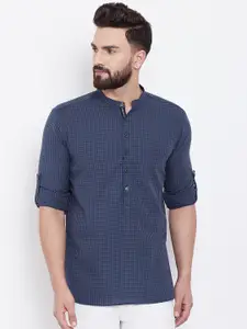 even Men Blue Checked Straight Kurta