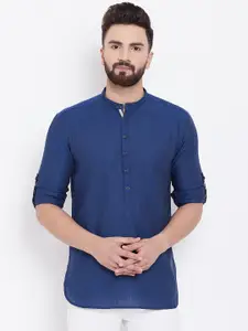 even Men Blue Woven Design Straight Kurta