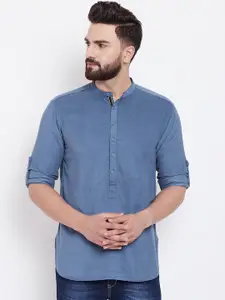 even Men Blue & Grey Solid Straight Kurta