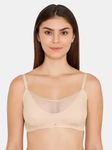 Zivame Beige Printed Non-Wired Non Padded Everyday Bra ZI1896FASH0