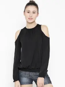 Sera Women Black Solid Blouson Top