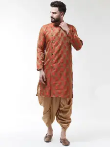 SOJANYA Men Red & Gold-Coloured Self Design Kurta with Dhoti Pants