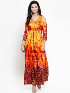 Get Glamr Women Orange Dyed Silk Maxi Dress