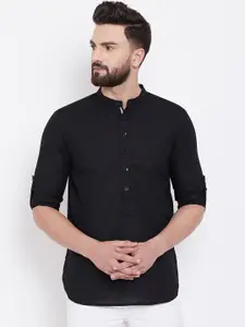 even Men Black Solid Straight Kurta