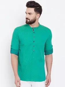 even Men Green Woven Design Straight Kurta